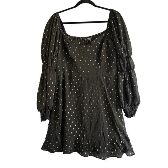 MISS SELFRIDGE Fit & Flare Black Mini Dress with Gold Foil Accents Size 12 NWT - Picture 1 of 11